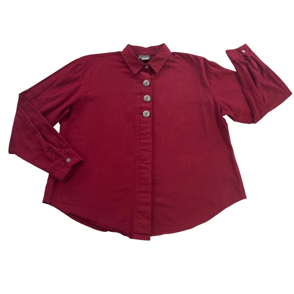 Vintage Roughrider Western Shirt‎ Womens XL Red USA Made Concho Buttons Cowgirl